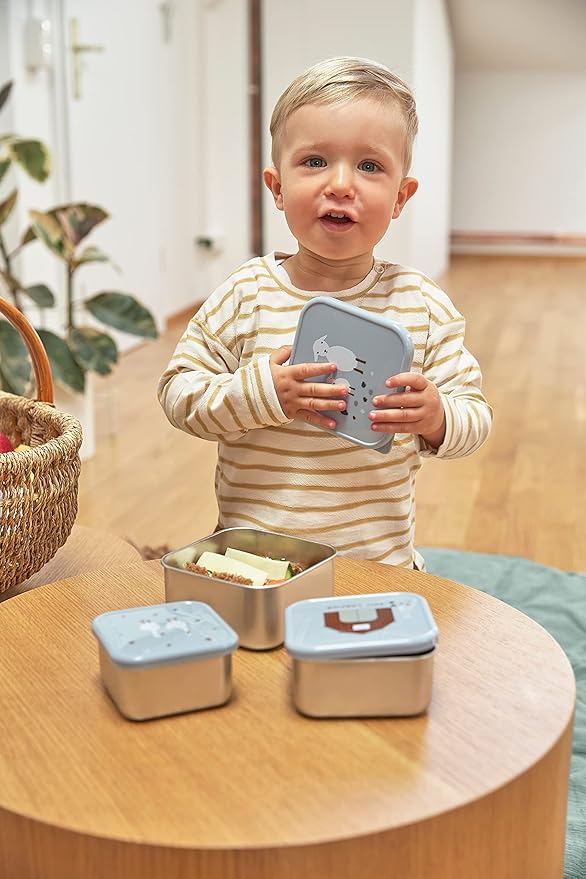 LÄSSIG Tiny Farmer Snack Box Set of 3 Stainless Steel Blue