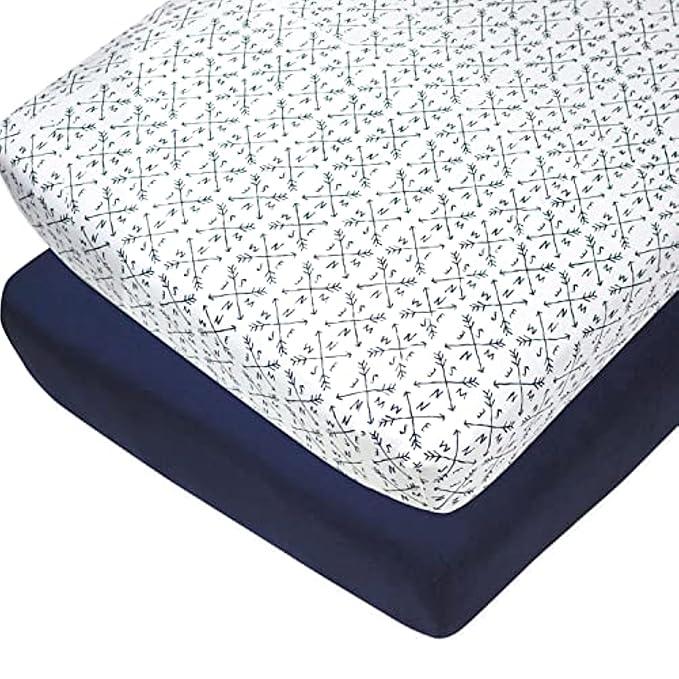 HonestBaby Unisex Baby Organic Cotton Changing Pad Covers (Set of Two) Winter Accessory Set, Compass/Navy, One Size US