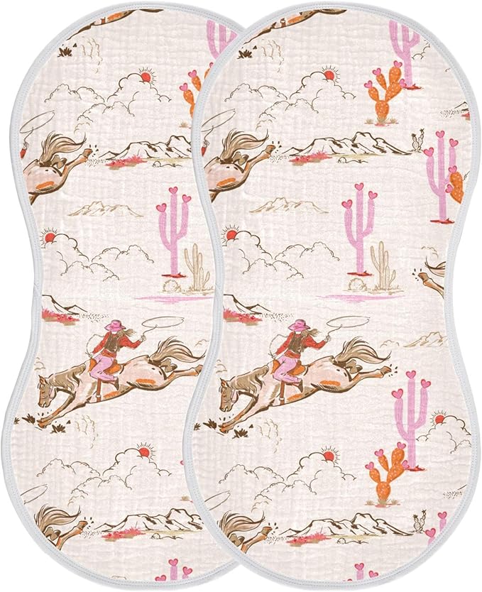 Cowgirl Western American Burp Cloths Baby Boys Girls Absorbent Soft Cotton Burping Cloths Rags 2 Pack