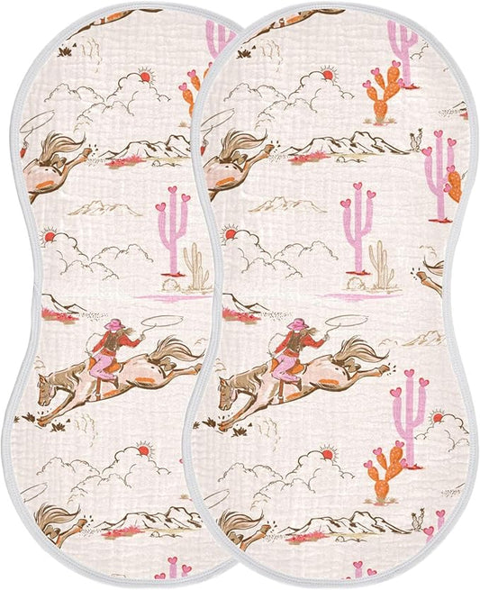 Cowgirl Western American Burp Cloths Baby Boys Girls Absorbent Soft Cotton Burping Cloths Rags 2 Pack
