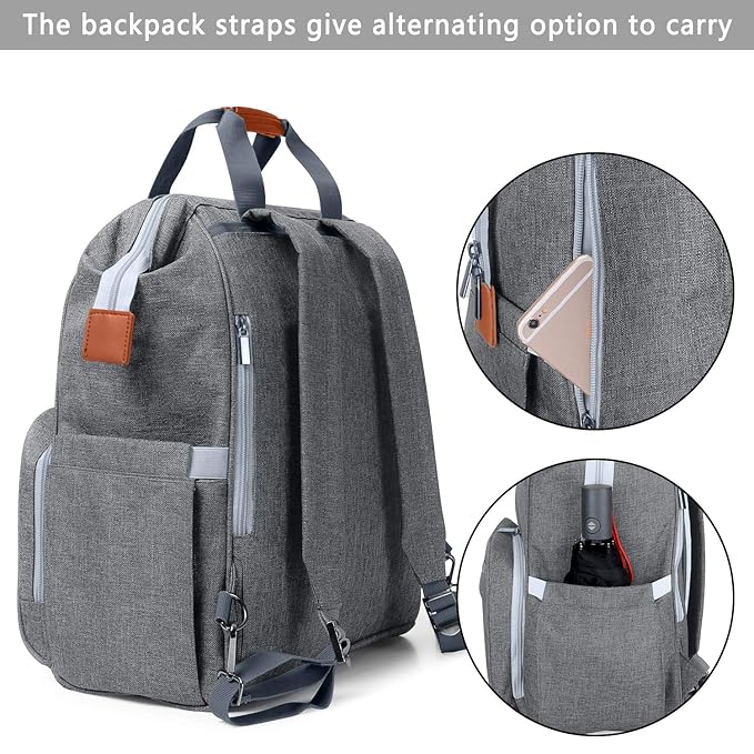 LUXJA Breast Pump Bag with Breastmilk Cooler Bag (Fits Four 5-Ounce Breastmilk Bottles), Breast Pump Backpack with Compartments for Cooler Bag and Laptop (Suitable for Working Mothers), Gray