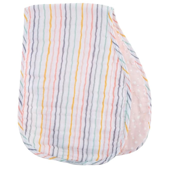 Stephen Joseph, Muslin Baby Burp Cloths, 2-Pack 100% Cotton, Burp Cloth for Baby Boys and Girls, Rainbow
