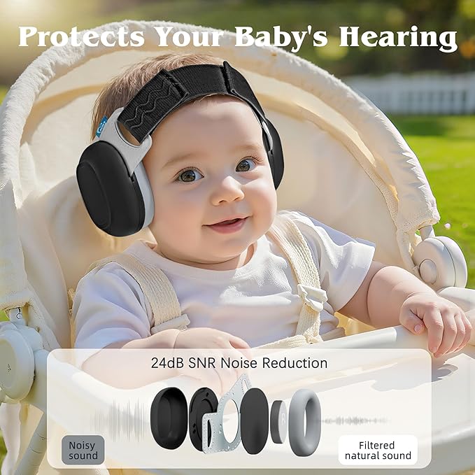 Bella's Friends Baby Ear Muffs for Noise Protection - Comfy & Adjustable 24dB Noise Cancelling Headphones for Babies(3–48 Months) - Soft Fontanel-Safe Design Improves Sleep & Travel Comfort, Black