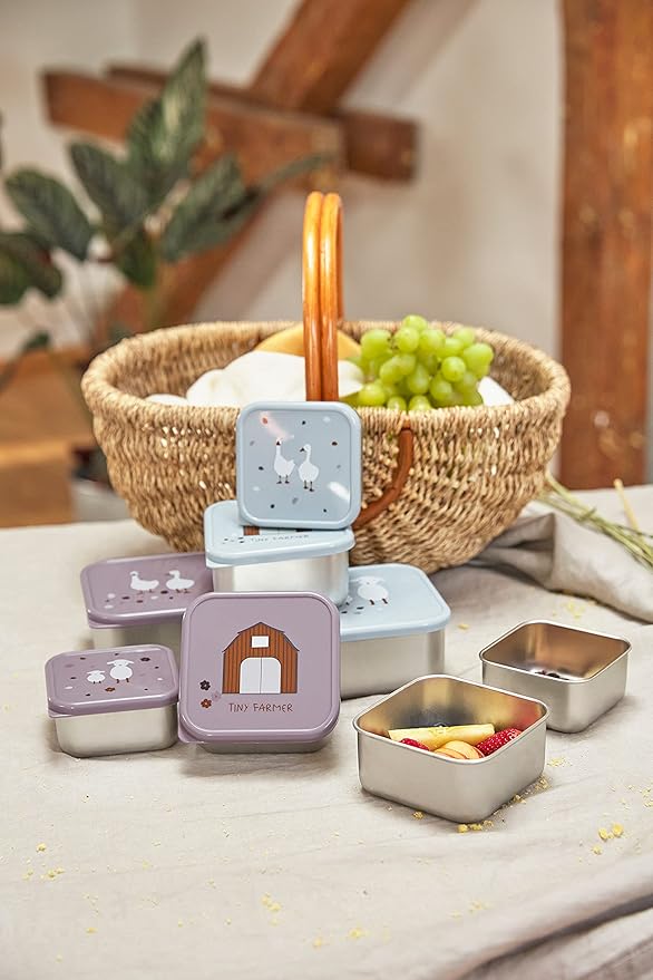 LÄSSIG Tiny Farmer Snack Box Set of 3 Stainless Steel Blue