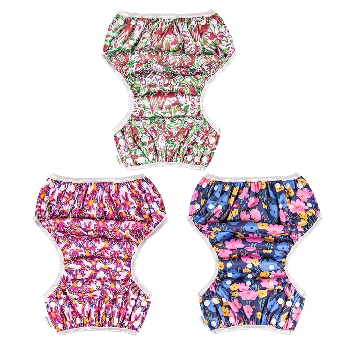 Babygoal Baby Girl Swim Diapers 3 Pack for 8M-3T Babies and Toddlers, Reusable Adjustable Washable for Swimming Lessons-Flower