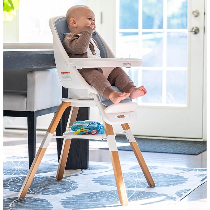 TruBliss Turn-A-Tot High Chair for Babies and Toddlers, 2 in 1 Wooden Portable Baby Feeder or Adjustable Child's Seat with 360 Degree Swivel, Removable Tray, and Pad (Earl Grey)