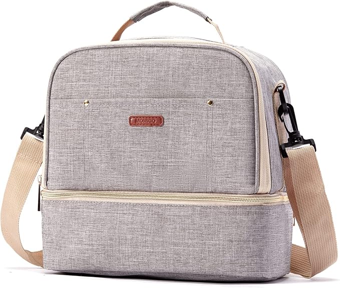 Breast Pump Bag Cooler Compartment Moistureproof Bag Double Layer for Mother Breast Milk Pump Lunch Bag Outdoor Working (Grey)