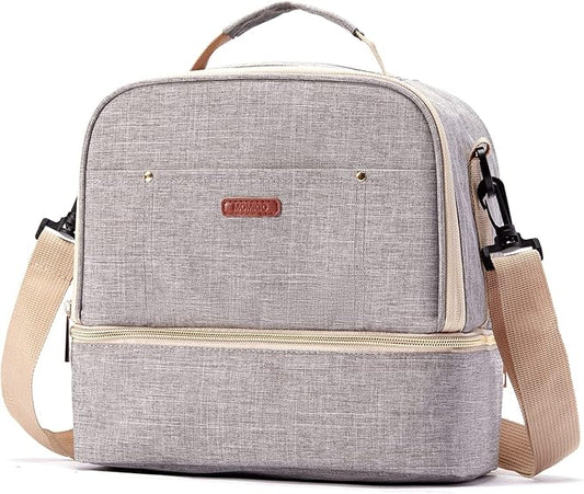 Breast Pump Bag Cooler Compartment Moistureproof Bag Double Layer for Mother Breast Milk Pump Lunch Bag Outdoor Working (Grey)