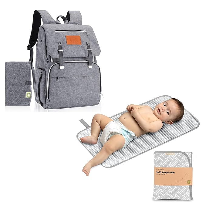 KeaBabies Diaper Bag Backpack and Portable Diaper Changing Pad - Waterproof Multi Function Baby Travel Bags - Waterproof Foldable Baby Changing Mat - Travel Diaper Change Mat