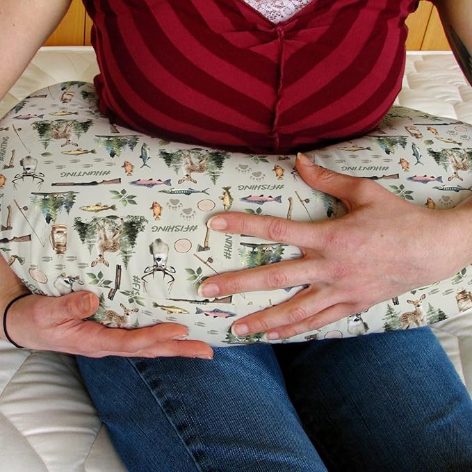 Fishing Hunting Baby Nursing Pillow Covers for Boy Girl Bass Fish Deer Paws Green Trees Nursery Pillowcase for Breastfeeding Pillows Nature Hunting Animals Soft Stretchy Slipcover for Newborn Infant