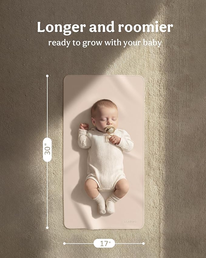 2 Pack Vegan Leather Baby Changing Mat, Large 30" x 17" Waterproof Foldable Diaper Mat, Wipe-Clean Portable Changing Pad for Travel, Home & Diaper Bag, Baby Gift for New Moms(Beige&Dark OliveGreen)
