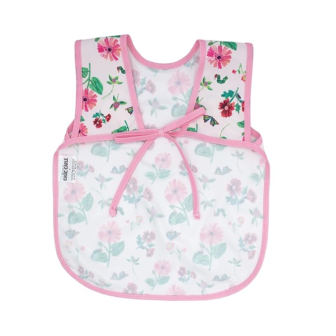 BapronBaby Eric Carle Pink Floral Caterpillar Bapron - No Neck Tie Safer Bib for Baby & Toddler - Soft Waterproof Stain Resistant - Machine Washable - Sz Baby/Toddler 6m-3T