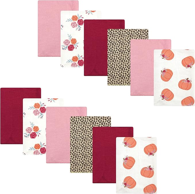 Hudson Baby Unisex Baby Cotton Flannel Burp Cloths Bundle, Cutest Pumpkin, One Size