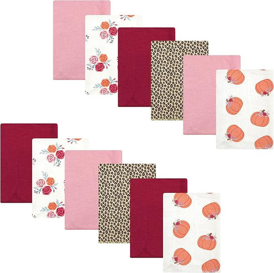 Hudson Baby Unisex Baby Cotton Flannel Burp Cloths Bundle, Cutest Pumpkin, One Size