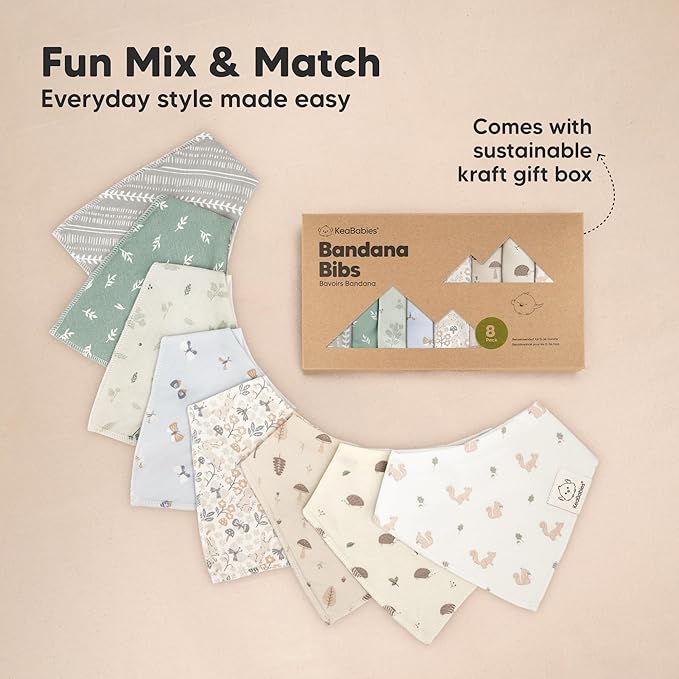 KeaBabies 8-Pack Organic Baby Bandana Bibs for Girls - Super Absorbent Triangle Baby Bibs for Drooling and Teething Infant, 100% Cotton Extra Soft for Newborn, Infant 0-36 Months (Prairie)