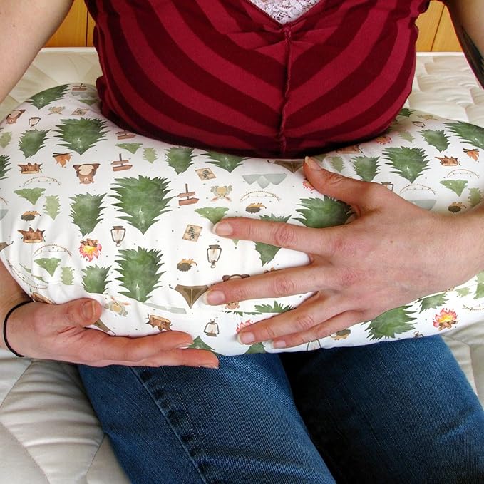 Camping Animals Baby Nursing Pillow Covers for Boy Girl Bear Bunny Hedgehog Green Trees Nursery Pillowcase for Breastfeeding Pillows Wildlife Adventure Soft Stretchy Slipcovers for Newborn Infant