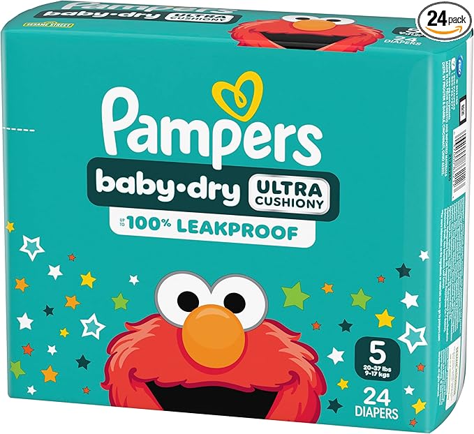 Pampers Diapers - Baby Dry - Size 5, 24 Count, Absorbent Disposable Infant Diaper (Packaging May Vary)