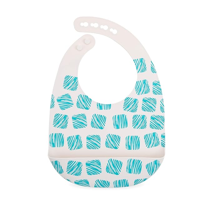 Nuby 2 Pack Adjustable Easy Clean Soft Silicone Bibs with Scoop, Tigers & Squares
