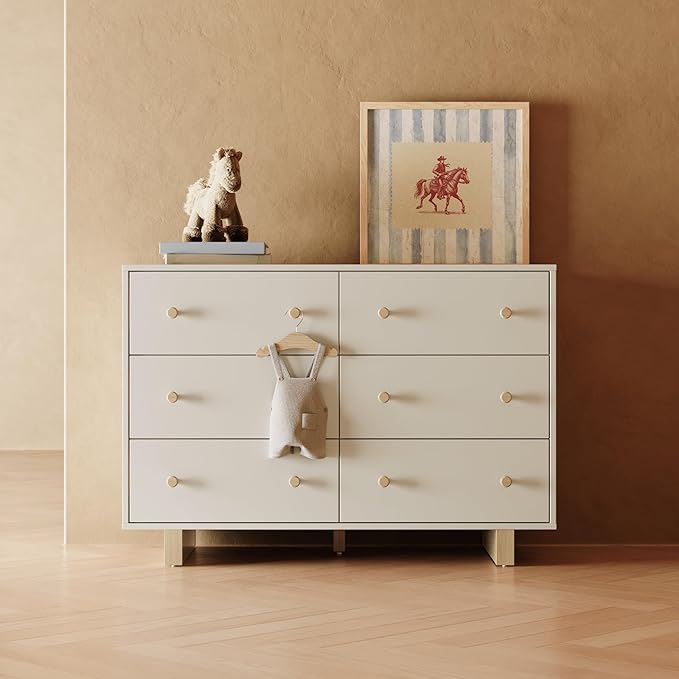 Storkcraft Texas 6 Drawer Dresser (Frosted Oat/Driftwood) – GREENGUARD Gold Certified Baby Dresser, Interlocking Drawer System for Nursery & Kids’ Bedroom, Brown Chest for Kids Bedroom