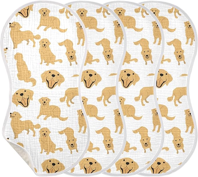 Golden Retriever Dog Muslin Burp Cloths for Baby 4 Pack Soft 100% Cotton Baby Washcloths Bibs for Boy Girl