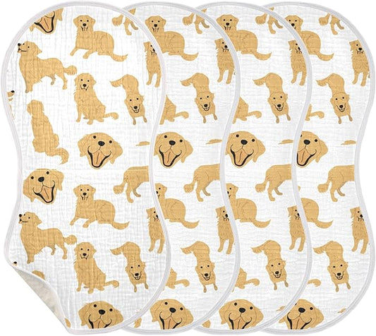 Golden Retriever Dog Muslin Burp Cloths for Baby 4 Pack Soft 100% Cotton Baby Washcloths Bibs for Boy Girl