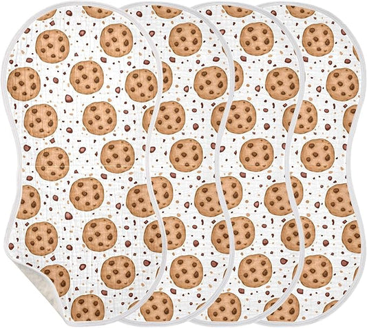 Muslin Burp Cloths for Baby Boys and Girls - 4-Pack Ultra Absorbent Chocolate Chip Cookies Muslin Washcloths, Newborn Towel, Milk Spit Up Rags, Burp Cloth Bib for Unisex, 22 x 11 Inch