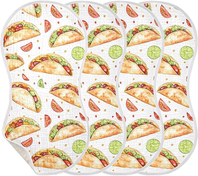 vvfelixl Baby Burp Cloths Cartoon Spicy Mexican Tacos Baby Newborn Cotton Burping Cloths Set Babys Washcloths 4 Pack