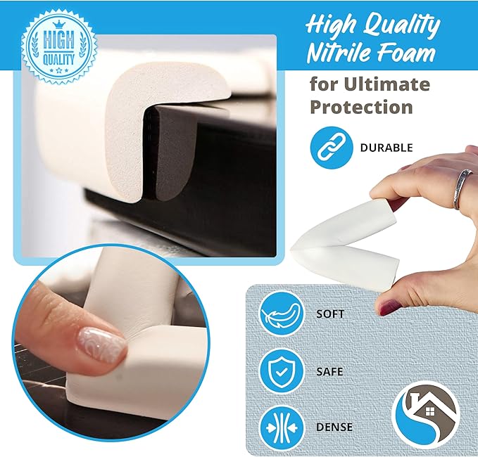 12-Pack Baby Proofing Corner Protectors, Furniture Corner and Edge Safety Bumpers, Soft Rubber Foam Cushion Covers, 3M Taped Corner Guards, Baby Child Proofing Pads for Tables & Furniture, White