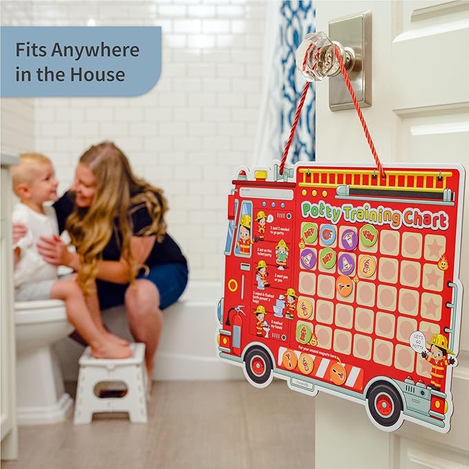 Potty Training Chart with 35 Stickers, 3 Reminder Stickers and Crown for Toddlers Boys and Girls - Potty Training Rewards for Kids - Fireman