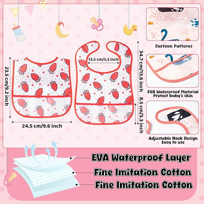 26Pcs Baby Feeding Bibs with Crumb Catcher Pocket Waterproof Sleeveless Teething Plastic Food Bib Set Adjustable Toddler Infant Keepsake Gift for Baby Shower, 6-24 Months