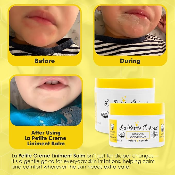 La Petite Creme French Organic Diaper Balm (4 oz) - Healing & Nourishing Diaper Cream - Gentle & Safe Liniment Baby Lotion - USDA Certified Organic - Baby Essentials for Newborn