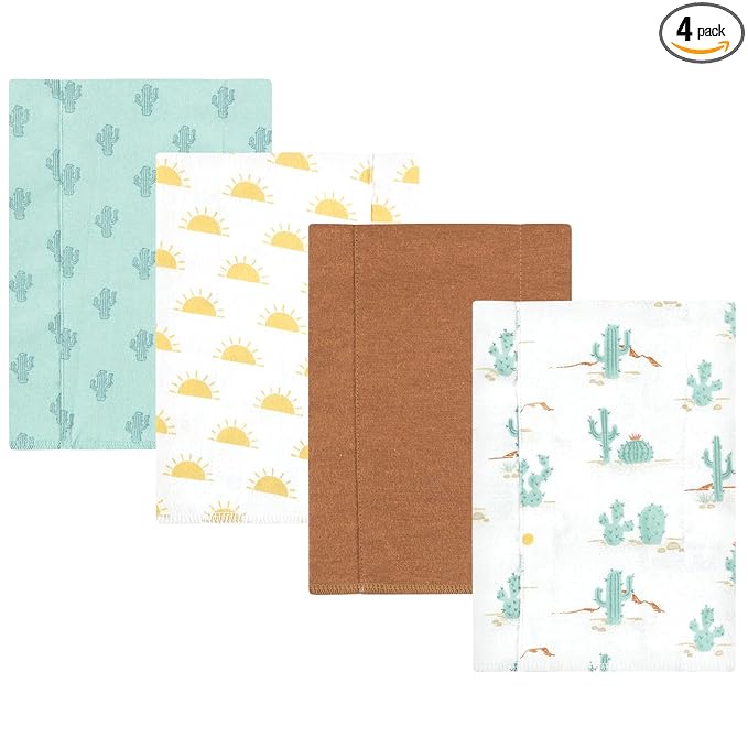 Hudson Baby Unisex Baby Cotton Flannel Burp Cloths, Desert Cactus 4-Pack, One Size