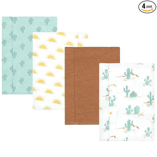 Hudson Baby Unisex Baby Cotton Flannel Burp Cloths, Desert Cactus 4-Pack, One Size
