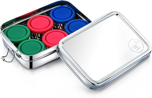 Stainless Steel Reusable Snack Bento Box: 6 50mL containers included | Plastic Free | Dishwasher Safe | No Spill, Leakproof | Perfect Toddler Lunch Box for School, Airplane, On-the-go