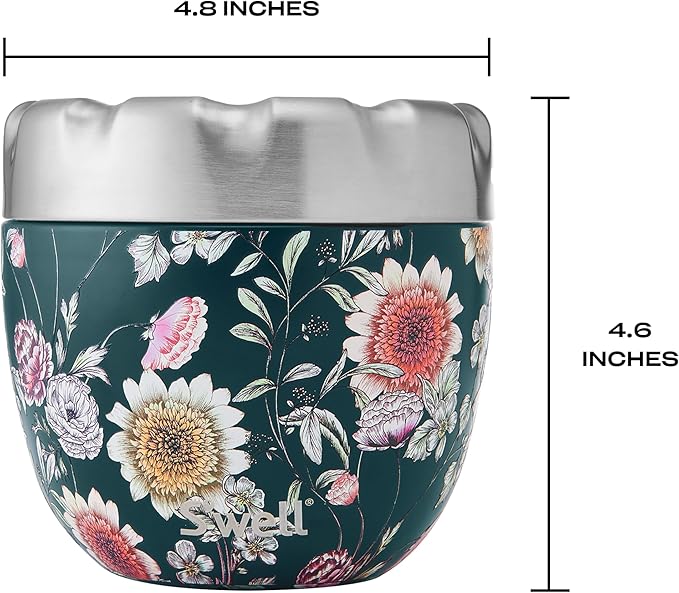 S'well Eats Stainless Steel Food Bowls, 21.5oz, Midnight Botanical, Triple-Layered Vacuum-Insulated Containers Keeps Food Cold for 11 Hours and Hot for 7 hours, Condensation Free, BPA Free, Leakproof