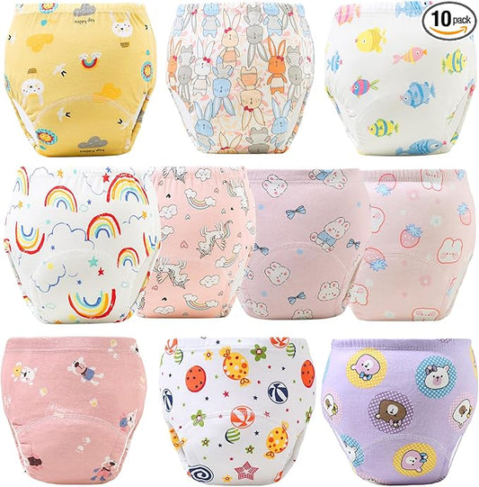 Upairy Potty Training Pants Cotton Absorbent Training Underwear for Toddler Boy and Girls 2T-5T,Soft Absorbent & Leak-Proof with Characters(10PCS,S)