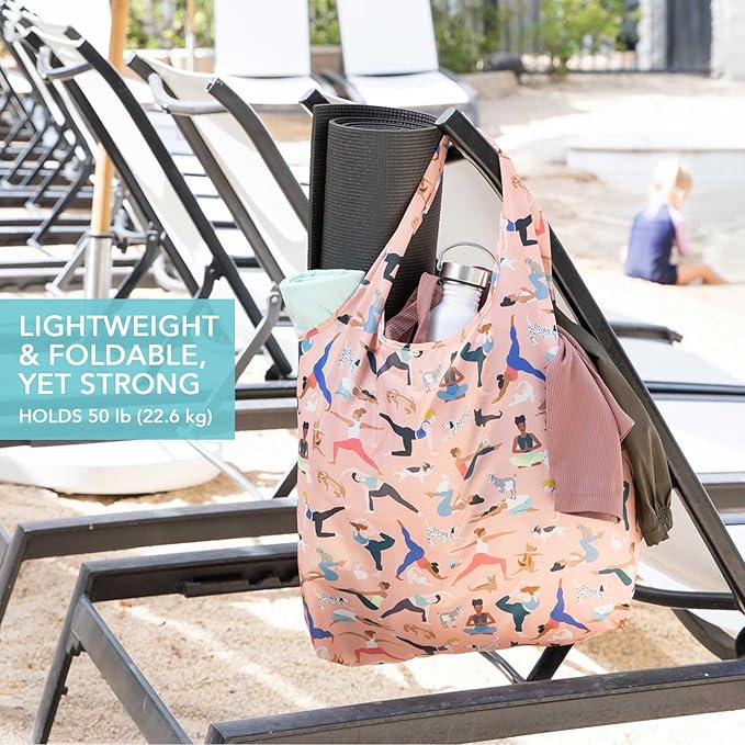 Bumkins Reusable Grocery Shopping Tote Bag for Women, Large Boho Style with Handles, Foldable, Washable, Shoulder Straps