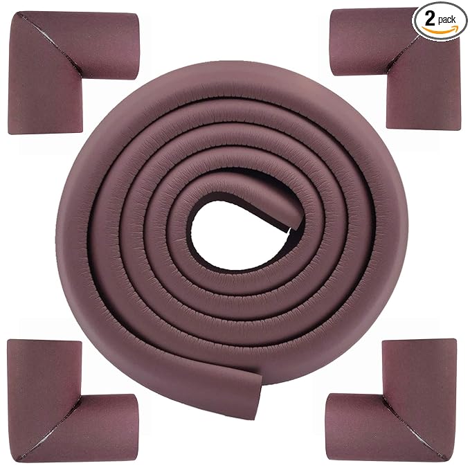 M2cbridge L Shape Extra Thick Furniture Table Edge Protectors Foam Guard 6.5 Ft (Brown with 4 Corners)