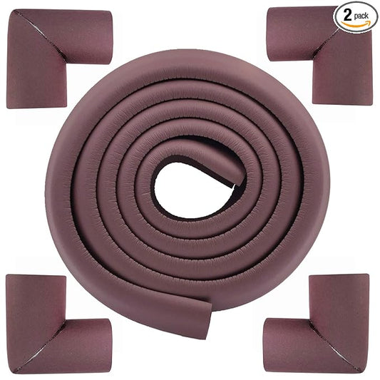 M2cbridge L Shape Extra Thick Furniture Table Edge Protectors Foam Guard 6.5 Ft (Brown with 4 Corners)