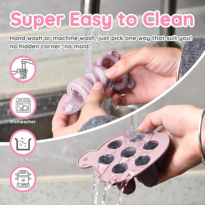Baby Teething Relief teether, Breast Milk Popsicle Mold for purees .Silicone Baby Fruit Food Feeder for Safe Infant Self Feeding, BPA Freefor 3 Month+ (Dusty Lilac)