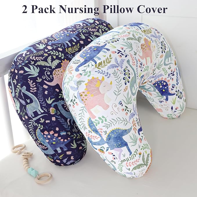 Pea Pod Nursing Pillow Cover 2 Pack Soft Stretchy Nursing Cover for New-Designed Breastfeeding Pillow, Removable Feeding Slipover for Baby Boy and Girls, Cute Dinosaur Pattern
