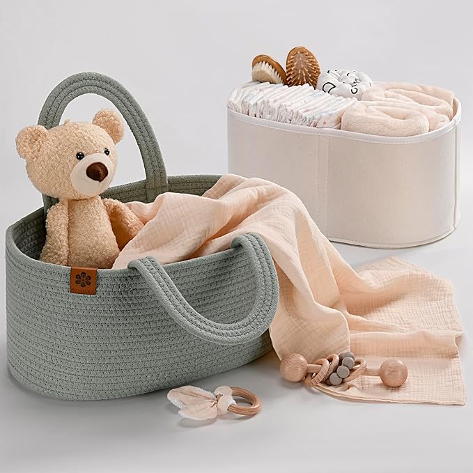 PeraBella Baby Diaper Caddy Organizer for Changing Table, Baby Storage Basket for Diapers and Baby Wipes, Gift for Baby Shower, Car Caddy Organizer, Nursery Diaper Organizer, Portable Diaper Storage