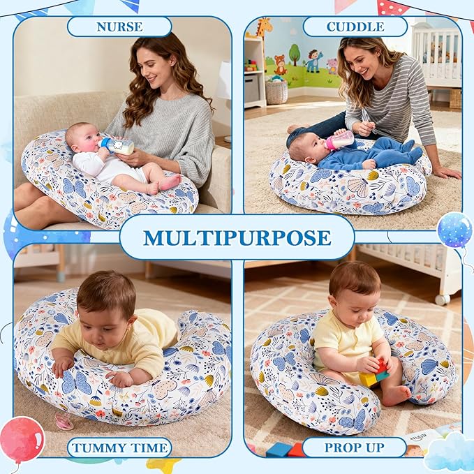 Nursing Pillow – Ergonomic Breastfeeding & Bottle Feeding Support, Standard Size, Breathable with Washable Cover, Hypoallergenic, Ideal for Tummy Time and Sitting Support