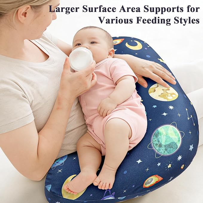 Pea Pod Nursing Pillow Cover 2 Pack Soft Stretchy Nursing Cover for New-Designed Breastfeeding Pillow, Removable Feeding Slipover for Baby Boy and Girls, Outer Space Pattern