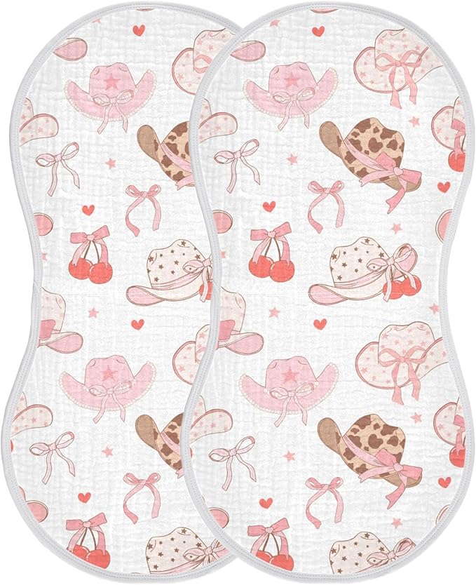 Western Pinks Cowgirl Hat Burp Cloths Baby Boys Girls Absorbent Soft Cotton Burping Cloths Rags, 2 Pack