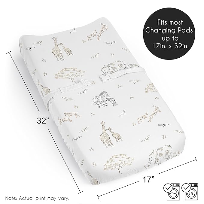 Sweet Jojo Designs Baby Changing Pad Cover Sheet (Jungle Safari Animals) for Girls/Boys, Infant/Newborn Diaper Change Table Mat Covers (Elephant, Giraffe, Wildlife Adventure for Serengeti Collection)