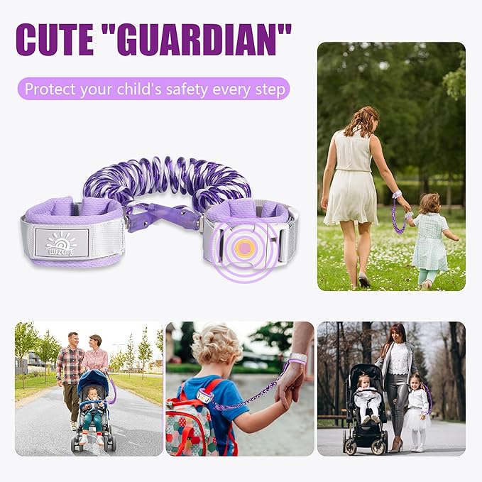 Anti Lost Wrist Link,Toddler Harness Walking Leash with Induction Lock,Reflective Child Wrist Leashes for Baby,6.56ft Kids Leash for Supermarket Mall Airport Amusement Park Zoo Travel（Purple）