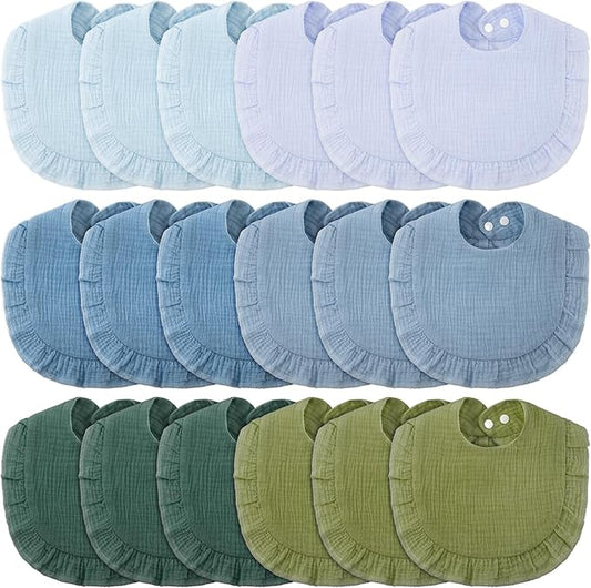 Kenning 18 Pcs Muslin Drool Baby Bibs Ruffle Absorbent Bib with Snap Button Boy Girl for Drooling Teething Infant Newborn