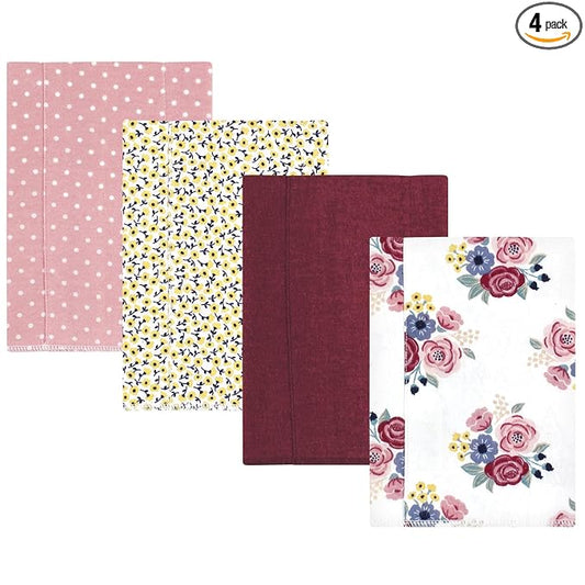 Hudson Baby Unisex Baby Cotton Flannel Burp Cloths, Blush Navy Floral 4-Pack, One Size