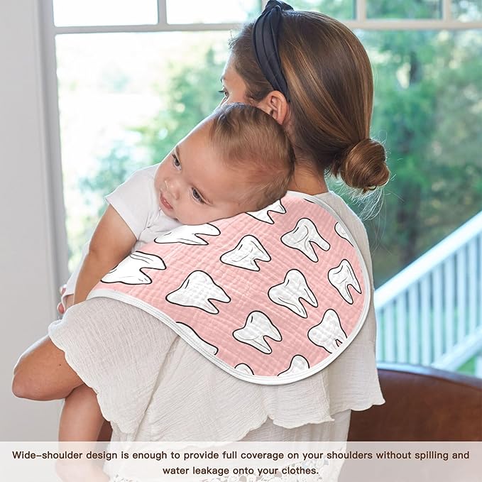Cute Dental Teeth Burp Cloths Baby Boys Girls Absorbent Soft Cotton Burping Cloths Rags, 2 Pack